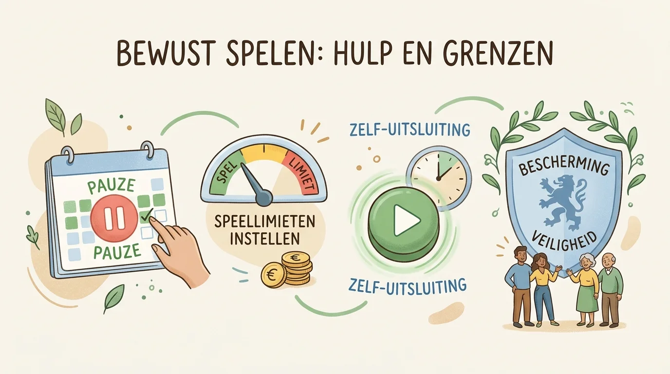 Illustratie van een pauzeknop, kalender en limietmeter voor bescherming bij gokken