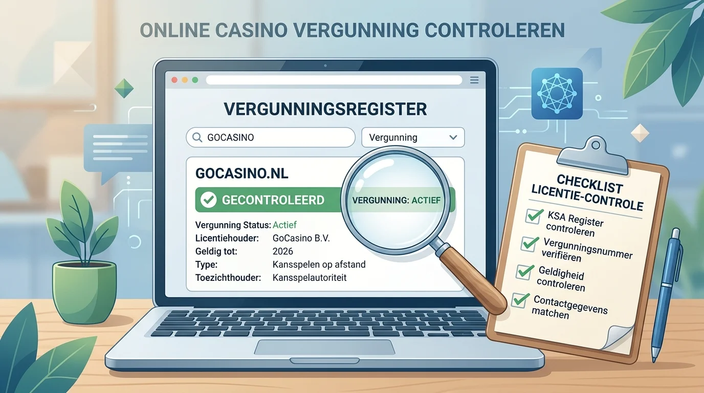 Rustige illustratie van een vergunningcontrole met checklist en vergrootglas